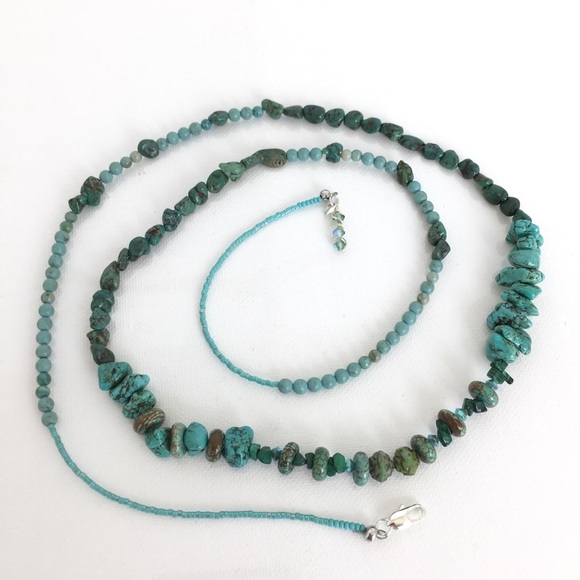 Turquoise Nugget Southwestern Necklace Long Single Strand Beaded Handmade - Picture 9 of 16